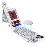 Puzdro na iPhone 14 Pro SailorTech s držiakom na karty, peňaženkou na zips a koženým krytom s motívom bieleho leoparda a priehradkou na karty 5