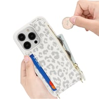 Husă SailorTech pentru iPhone 15 Pro, tip portofel din piele, cu baretă crossbody, model leopard alb, cu suport pentru carduri, fermoar și protecție anti-șoc 4