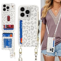 Husă SailorTech pentru iPhone 15 Pro, tip portofel din piele, cu baretă crossbody, model leopard alb, cu suport pentru carduri, fermoar și protecție anti-șoc 2