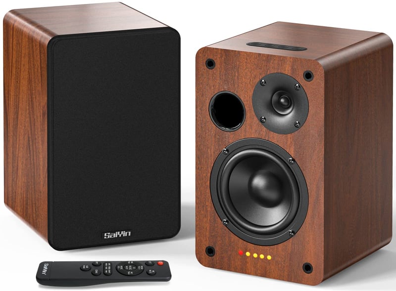 Saiyin Bluetooth Aktív Polcsugárzó 40W x 2 4 Colos Mélynyomóval Optikai AUX Bemenettel TV PC Lemezjátszóhoz Mélynyomó Kimenettel