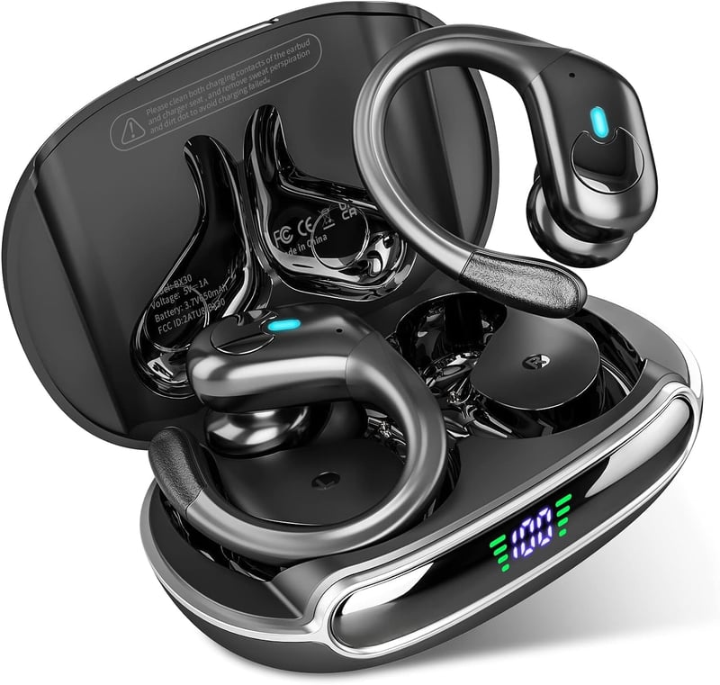 sajawass Bluetooth 5.3 Fülhallgató HiFi Sztereó, 80 Órás Akkumulátor, Dupla LED Kijelzős Töltőtok, IPX7 Vízálló, Android iOS Kompatibilis - Fekete