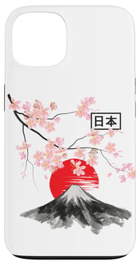 Husă iPhone 13 cu model vintage Sakura, floare de cireș japonez și Fuji 1