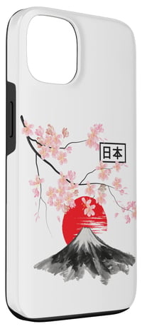 Husă iPhone 13 cu model vintage Sakura, floare de cireș japonez și Fuji 3