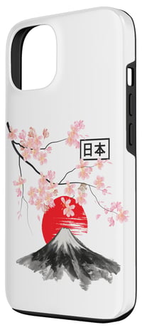 Husă iPhone 13 cu model vintage Sakura, floare de cireș japonez și Fuji 2