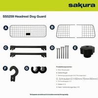 Sakura SS5259 Autós Fejtámla Védőrács Kutyáknak - Állítható Magasság és Szélesség, Szerszám Nélküli Felszerelés, Ezüst 6