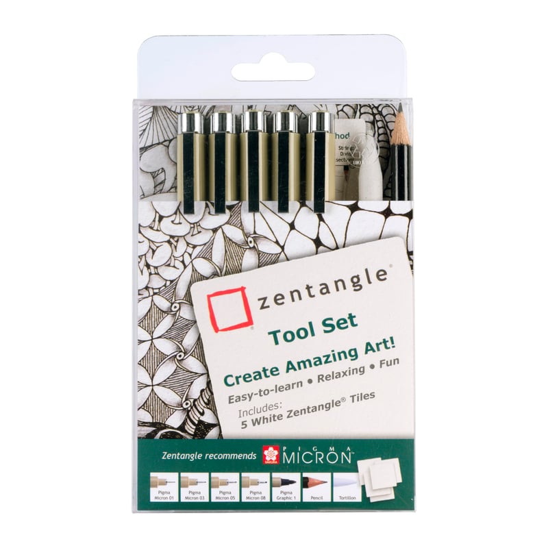 Set instrumente Sakura Zentangle 12 - Set creativ de desen cu 5 planșe originale Zentangle, pentru începători și avansați