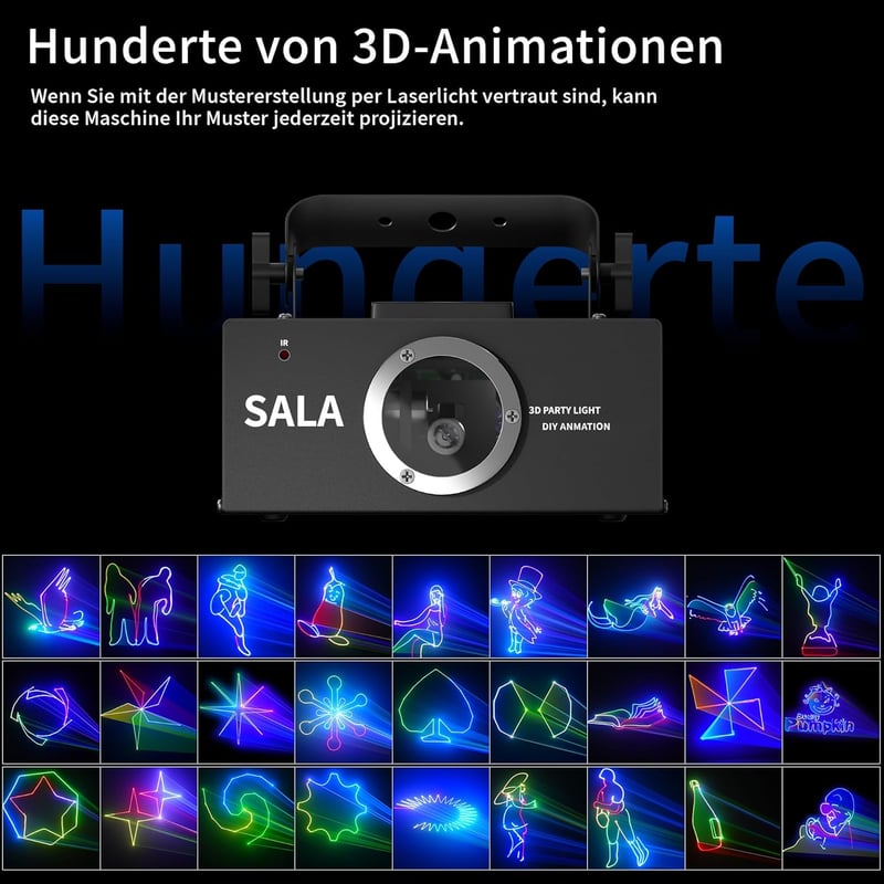 SALA DJ Disco Fény Távirányítóval, 3D RGB Animációs Party Világítás DMX512, Beltéri Szórakozóhely Karaoke Születésnap Rendezvény