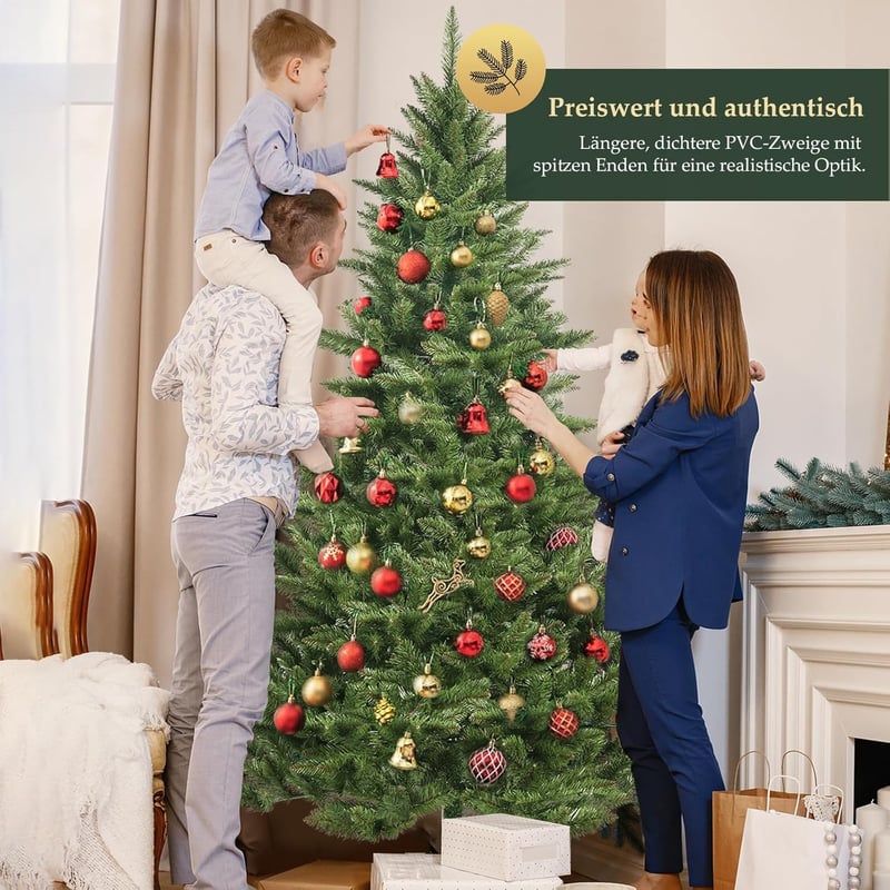 SALCAR 180 cm-es műfenyő 560 ággal, összecsukható rendszer, fa talp, 124 cm átmérő