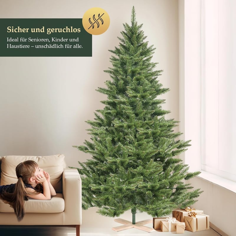 SALCAR 180 cm-es műfenyő 560 ággal, összecsukható rendszer, fa talp, 124 cm átmérő