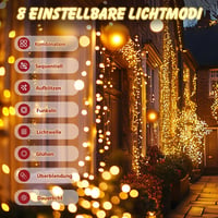 SALCAR 20m 2000 LED karácsonyi fényfüzér 8 üzemmóddal, vízálló kültéri beltéri dekoráció meleg fehér 2