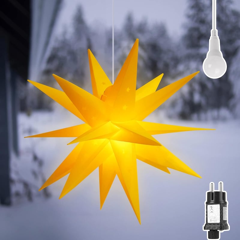 SALCAR 60 cm Világító Karácsony Csillag Kültéri Beltéri LED Dekoráció Sárga