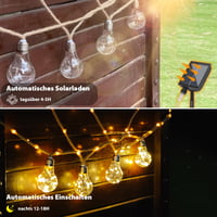 SALCAR Solárna vonkajšia svetelná reťaz s vintage konopným lanom, 5 m, 10 LED žiaroviek, vodotesná, 8 režimov, teplá biela, pre záhradu a terasu 4
