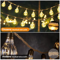 SALCAR Solárna vonkajšia svetelná reťaz s vintage konopným lanom, 5 m, 10 LED žiaroviek, vodotesná, 8 režimov, teplá biela, pre záhradu a terasu 7
