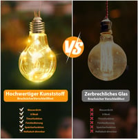 SALCAR Solárna vonkajšia svetelná reťaz s vintage konopným lanom, 5 m, 10 LED žiaroviek, vodotesná, 8 režimov, teplá biela, pre záhradu a terasu 5
