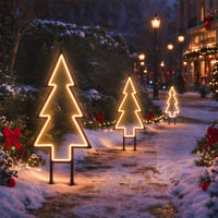 SALCAR XXL 3D LED Karácsonyi Fenyőfa Kerti Dísz 60 cm, 100 LED-del, Fém Leszúrható Kerti Világítás, Vízálló Kültéri Karácsonyi Dekoráció, Meleg Fehér 5