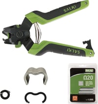 Clește pentru tensionat gard Salki FSK20C cu tăietor de sârmă integrat (3 mm) + 1000 buc. capse galvanizate Ω20 cu încărcător - Verde 5