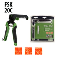 Clește pentru tensionat gard Salki FSK20C cu tăietor de sârmă integrat (3 mm) + 1000 buc. capse galvanizate Ω20 cu încărcător - Verde 2