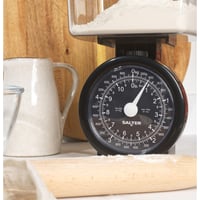 Cântar de bucătărie mecanic analogic Salter cu bol – capacitate 5 kg, design retro, lavabil în mașina de spălat vase, unități de măsură metrice și imperiale, negru 5
