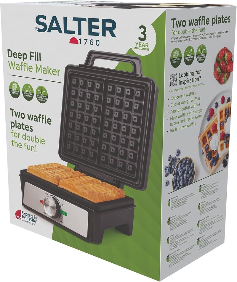 Salter Gofrisütő Gép Dupla Lemezzel, Mély Belgás Amerikai Gofri, Hőmérséklet Szabályozás, 1600W