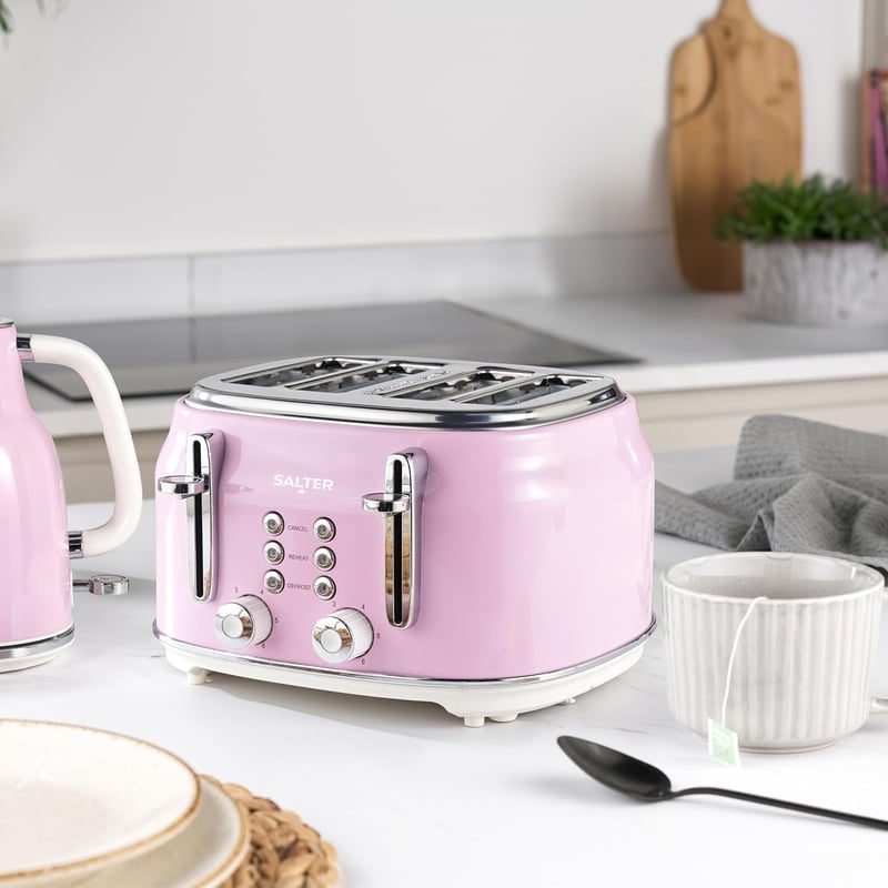 Salter Retro 1,7L Vízforraló 3kW Vezeték Nélküli Rózsaszín Szűrővel