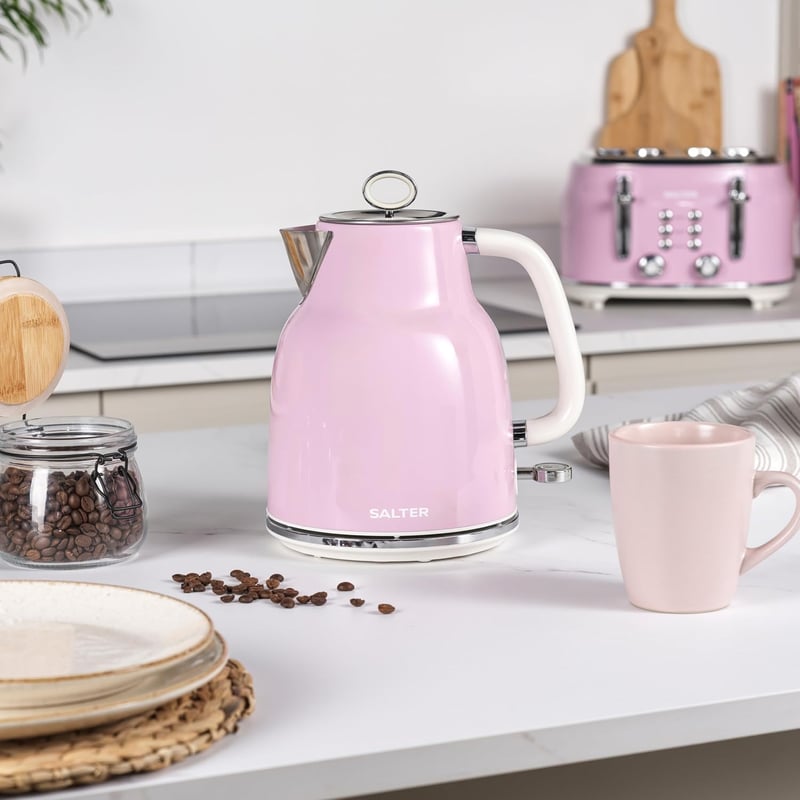 Salter Retro 1,7L Vízforraló 3kW Vezeték Nélküli Rózsaszín Szűrővel
