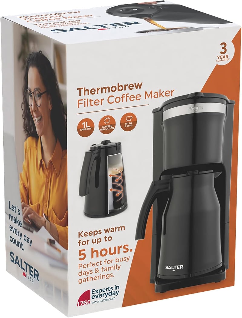 Salter Thermobrew Filteres Kávéfőző 8 Csésze, 1L Termikus Üveg, 5 Órás Hőtartás