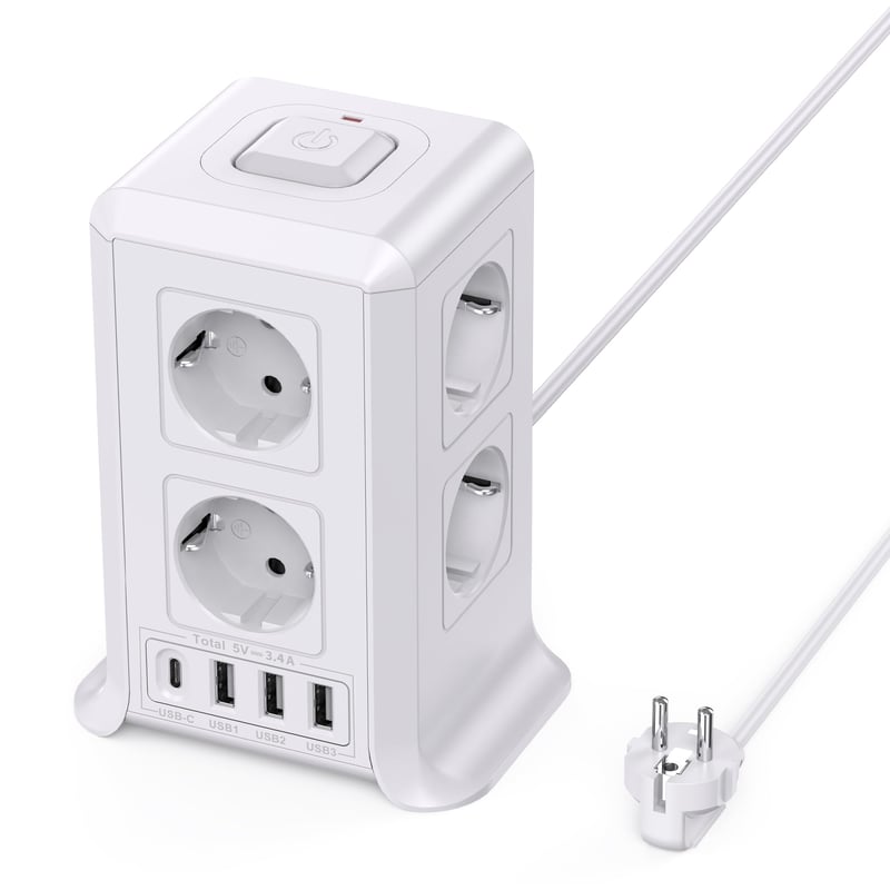 Sameriver 8-zásuvková predlžovačka s 2 m káblom, 4 USB portmi a viacnásobnou zásuvkou