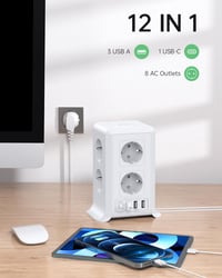 Sameriver 8-zásuvková predlžovačka s 2 m káblom, 4 USB portmi a viacnásobnou zásuvkou 2