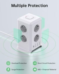Sameriver 8-zásuvková predlžovačka s 2 m káblom, 4 USB portmi a viacnásobnou zásuvkou 3