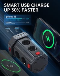 Sameriver EOUOKU PHNE4 Predlžovačka s 8 zásuvkami a 2 m káblom, 4 samostatne spínané zásuvky, 4 USB porty 6