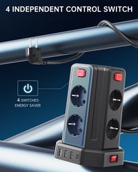 Sameriver EOUOKU PHNE4 Predlžovačka s 8 zásuvkami a 2 m káblom, 4 samostatne spínané zásuvky, 4 USB porty 2