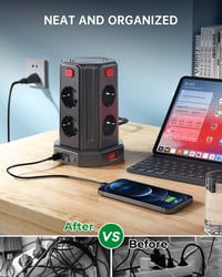 Sameriver EOUOKU PHNE4 Predlžovačka s 8 zásuvkami a 2 m káblom, 4 samostatne spínané zásuvky, 4 USB porty 4