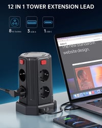 Sameriver EOUOKU PHNE4 Predlžovačka s 8 zásuvkami a 2 m káblom, 4 samostatne spínané zásuvky, 4 USB porty 3