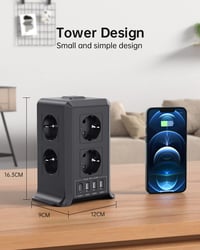 Sameriver 8-zásuvkový predlžovací prívod s vypínačom, 4 USB porty, prepäťová ochrana, 2 m kábel, stolová rozvodná veža pre domácnosť a kanceláriu 6