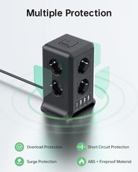 Sameriver 8-zásuvkový predlžovací prívod s vypínačom, 4 USB porty, prepäťová ochrana, 2 m kábel, stolová rozvodná veža pre domácnosť a kanceláriu 4