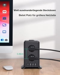 Sameriver 8-zásuvková rozvodka s vypínačom, 4 USB porty, prepäťová ochrana, 3 m predlžovací kábel, na použitie doma aj v kancelárii 3