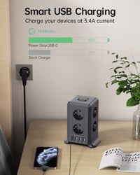 Sameriver 8-zásuvkový predlžovací prívod s vypínačom, 4 USB porty, prepäťová ochrana, 2 m kábel, stolová rozvodná veža pre domácnosť a kanceláriu 3