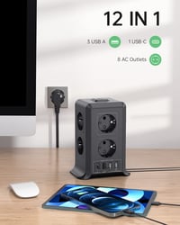 Sameriver 8-zásuvkový predlžovací prívod s vypínačom, 4 USB porty, prepäťová ochrana, 2 m kábel, stolová rozvodná veža pre domácnosť a kanceláriu 2