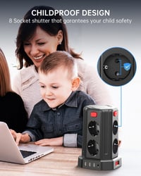 Sameriver EOUOKU PHNE4 Predlžovačka s 8 zásuvkami a 2 m káblom, 4 samostatne spínané zásuvky, 4 USB porty 9