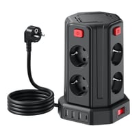 Sameriver EOUOKU PHNE4 Predlžovačka s 8 zásuvkami a 2 m káblom, 4 samostatne spínané zásuvky, 4 USB porty 1