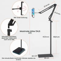 SAMHOUSING stojan na tablet na podlahu, otočný o 360 stupňov, nastaviteľná výška a uhol, pre iPad Mini Air Pro 12.9/9.7, Galaxy Tab, Kindle, pre zariadenia s uhlopriečkou 4,5 – 13 palcov 5