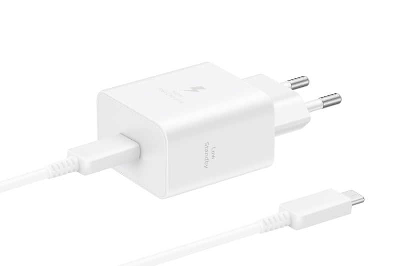 Adaptor încărcător rapid Samsung EP-T4511X 45W USB-C cu cablu de date, compatibil cu dispozitive de la alți producători, alb