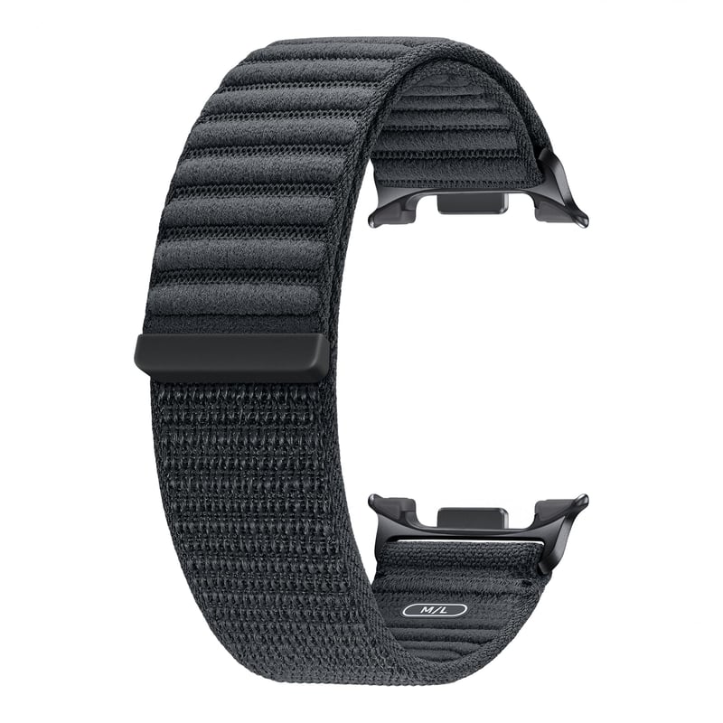 Curea din material textil Samsung ET-SVL33 pentru Galaxy Watch8 și Watch8 Classic, mărime M/L, cu scai, lungime reglabilă, culoare grafit