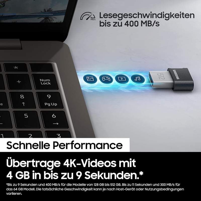 Samsung FIT Plus 256GB USB 3.1 Pendrive 400MB/s - 256 GB, FIT Plus, Single