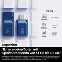 USB kľúč Samsung MUF-128DA USB-C 128 GB, rýchlosť čítania 400 MB/s, rýchlosť zápisu 60 MB/s, USB 3.1, modrý, pre notebooky, tablety a smartfóny 3