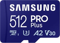 Samsung Pro Plus 512GB microSD kártya SD adapterrel, mobil játékokhoz, 180MB/s olvasás - 512 GB, Pro Plus 1