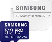 Samsung Pro Plus 512GB microSD kártya SD adapterrel, mobil játékokhoz, 180MB/s olvasás - 512 GB, Pro Plus 4