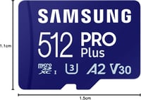 Samsung Pro Plus 512GB microSD kártya SD adapterrel, mobil játékokhoz, 180MB/s olvasás - 512 GB, Pro Plus 9