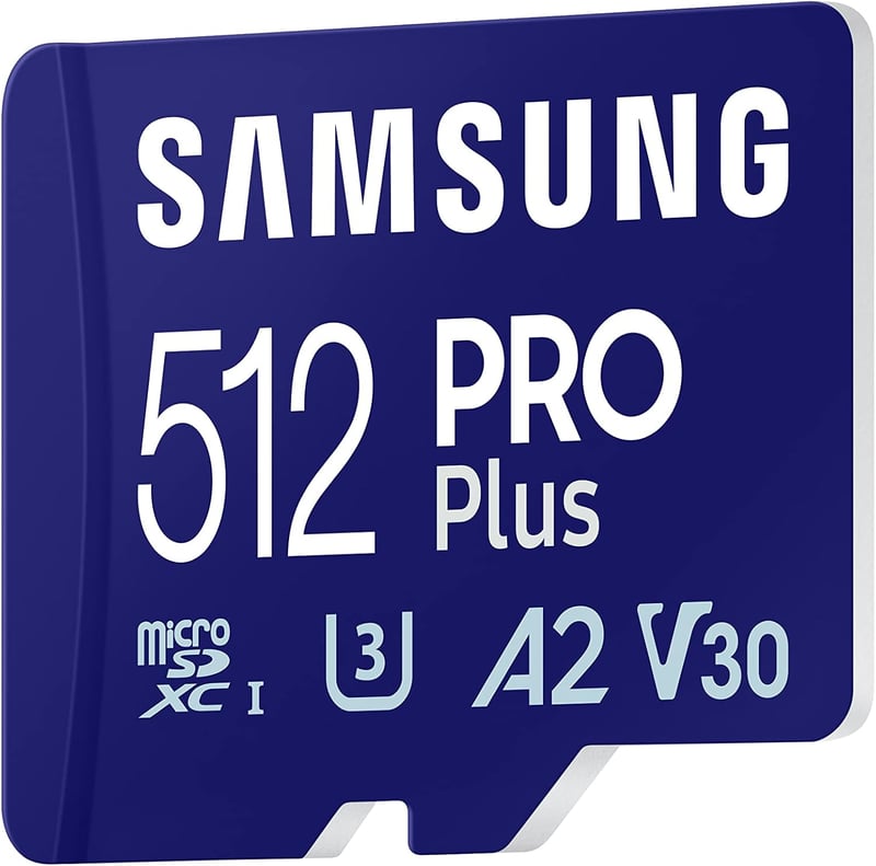 Samsung Pro Plus 512GB microSD kártya SD adapterrel, mobil játékokhoz, 180MB/s olvasás - 512 GB, Pro Plus