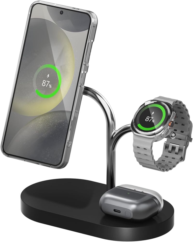 Samsung Wits 3az1-ben Wireless Mágneses Qi2 Töltőállomás Galaxy Telefon Óra Fülhallgató USB-C 15W